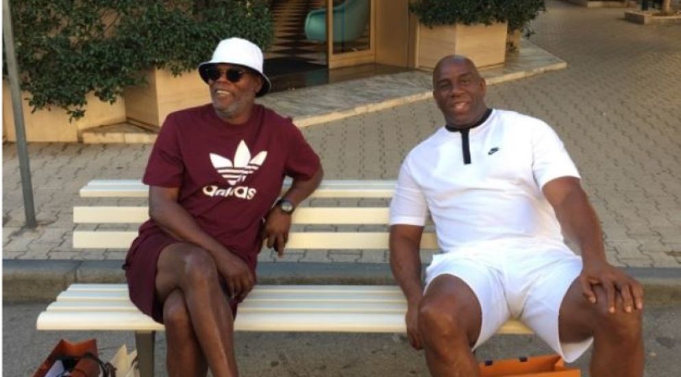 Samuel Lee Jackson e Magic Johnson a Forte dei Marmi nell'agosto 2017