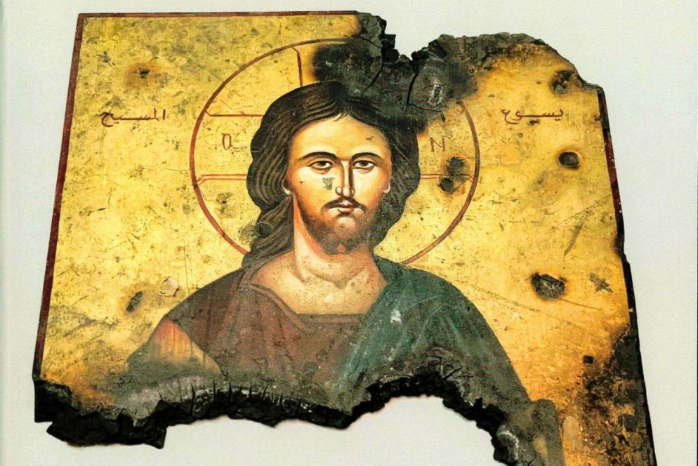 Un'icona profanata a Maaloula, Siria