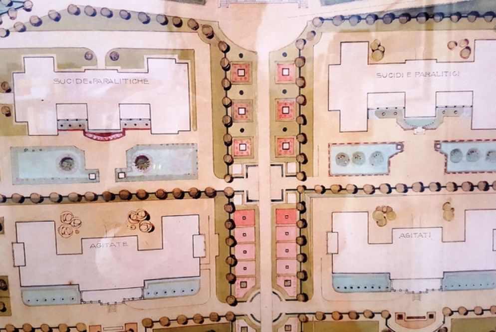 L'antica mappa con i padiglioni dei Sudici e degli Agitati