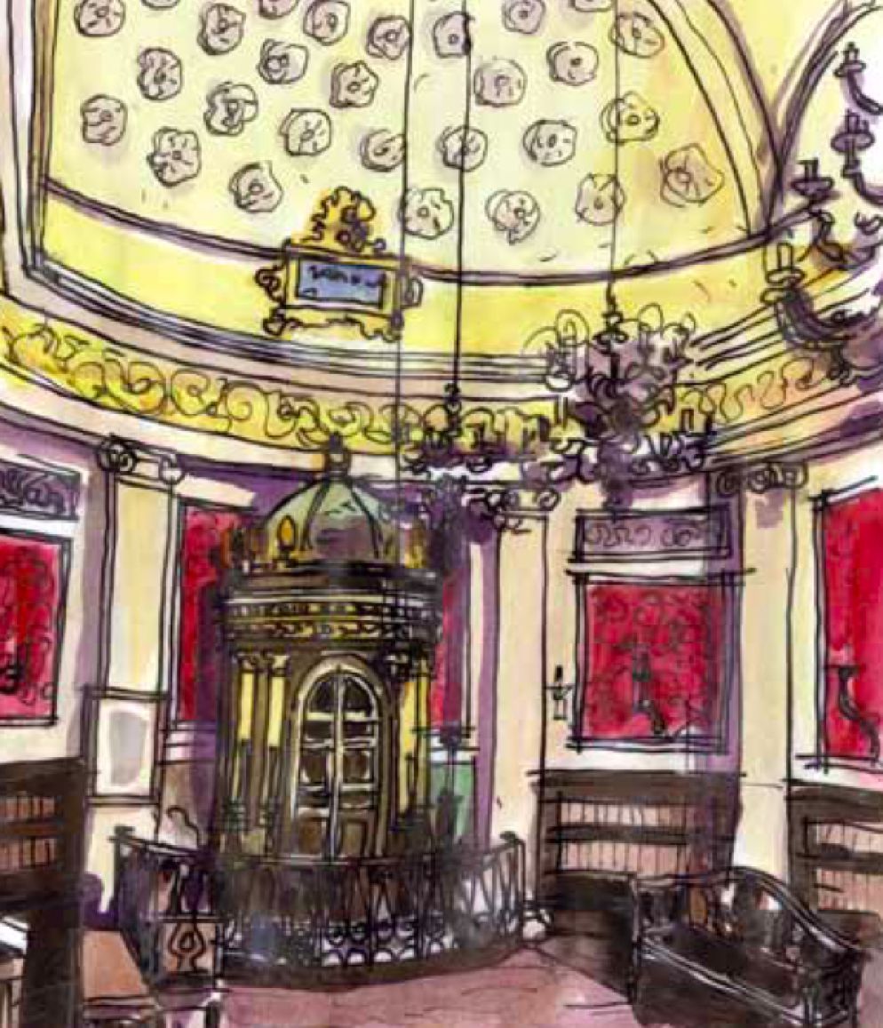 La sinagoga di Urbino, inaugurata nel 1633 - Disegno di Pierfranco Fabris