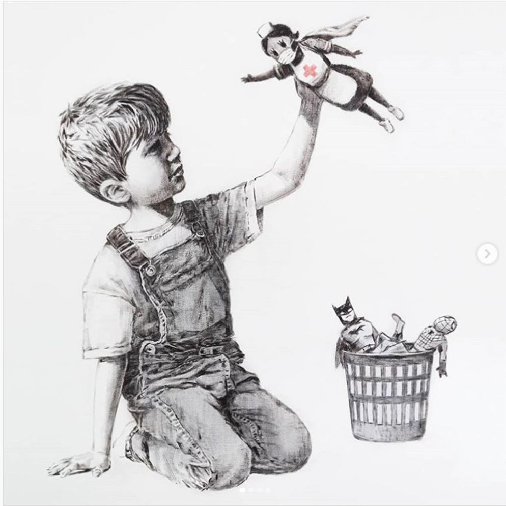 "Game changer" di Banksy, disegno di un metro quadrato - Ansa/Banksy
