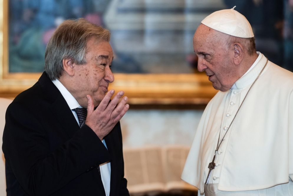 Il segretario Onu, Antonio Guterres da papa Francesco - Ansa