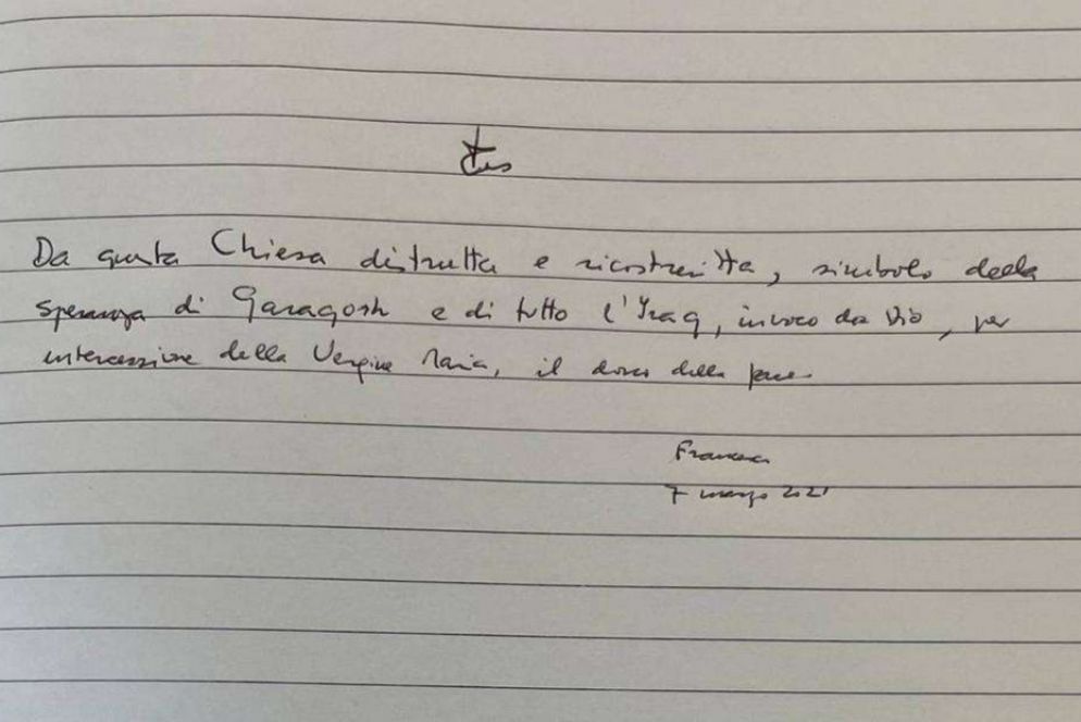 La dedica del Papa nella chiesa di Qaraqosh - .