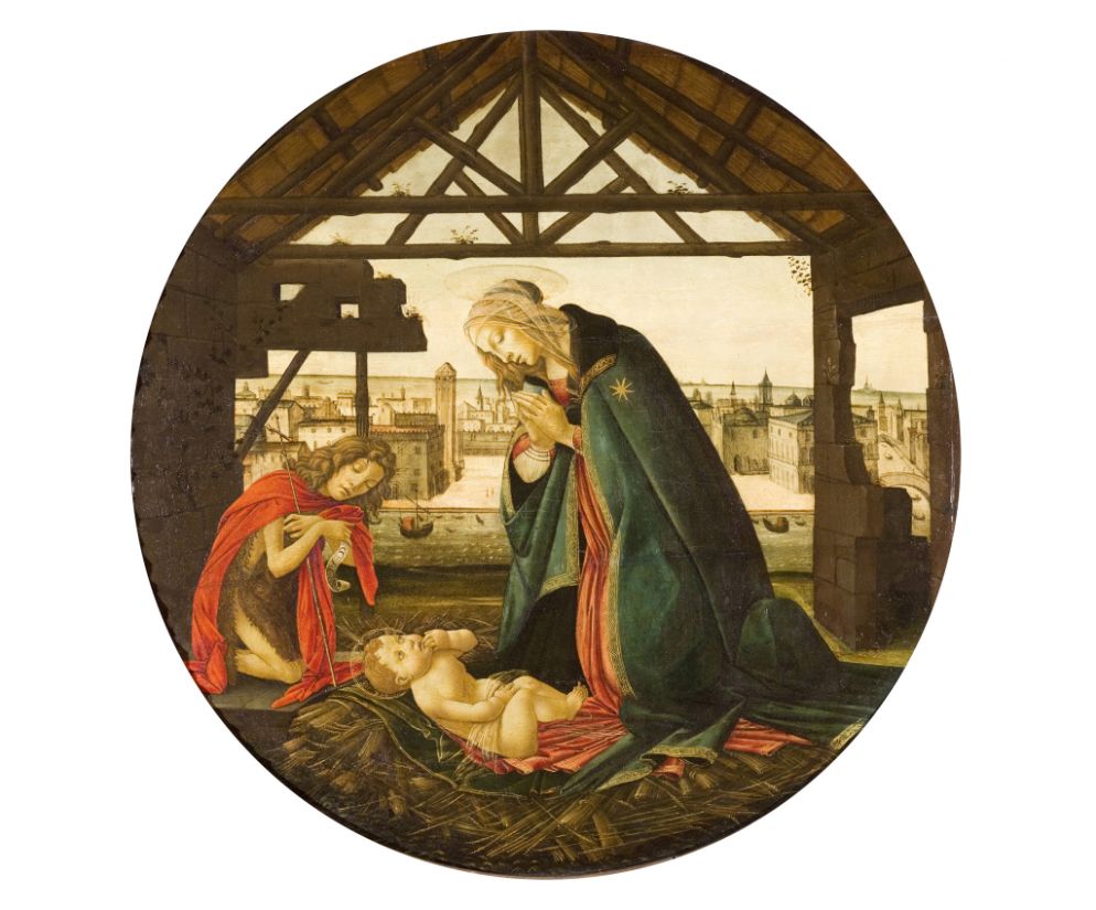 Maestro degli edifici gotici, “La Vergine e san Giovanni Battista adorano il Bambino” - / Parigi, Museo Jacquemart- André