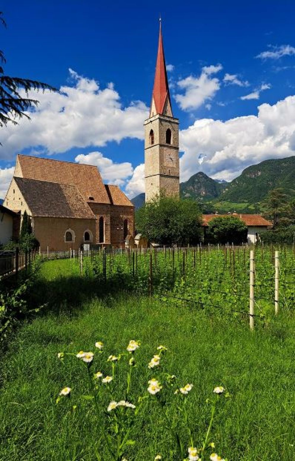 La chiesa parrocchiale di Lana di Sotto con il suo campanile - G.Matarazzo