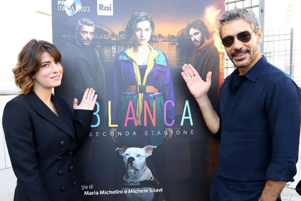 I protagonisti di "Blanca 2" Maria Chiara Giannetta e Giuseppe Zeno oggi al 75mo Prix Italia della Rai a Bari - ANSA