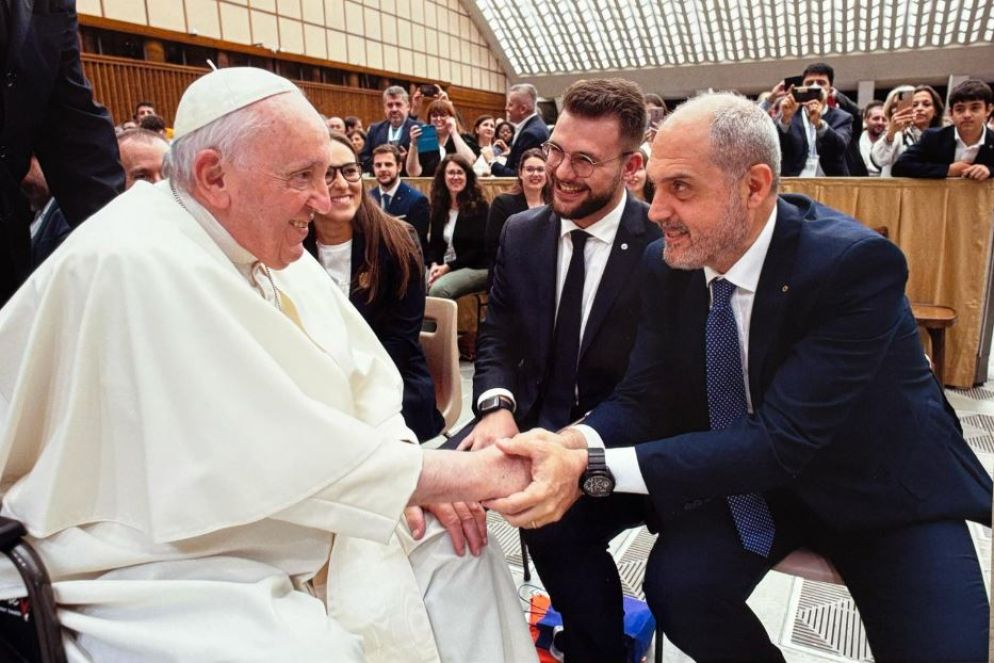 Papa Francesco con il presidente nazionale di Azione cattolica Giuseppe Notarstefano - .