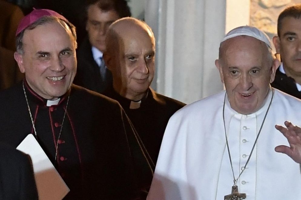 Papa Francesco con monsignor Pompili - Ansa