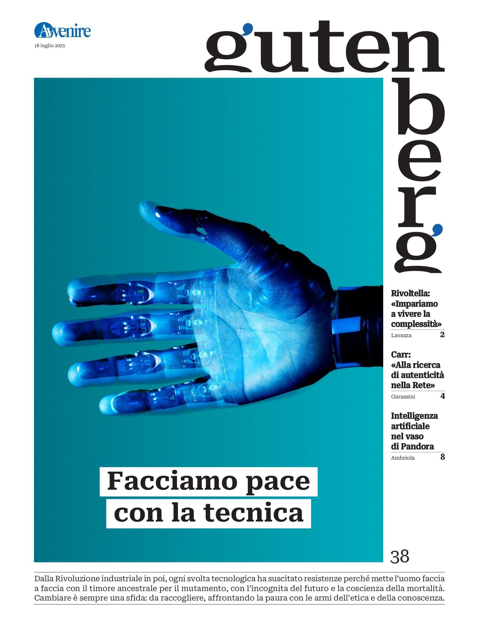 La copertina di "Gutenberg" n. 38, 18 luglio 2025 - -