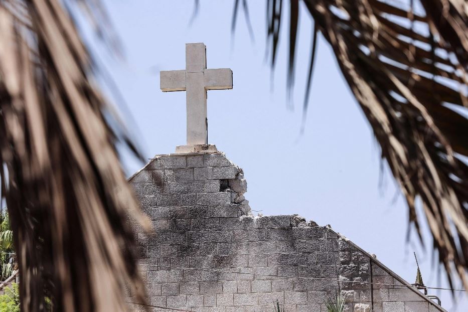 Il profilo della chiesa di Gaza danneggiata - Ansa