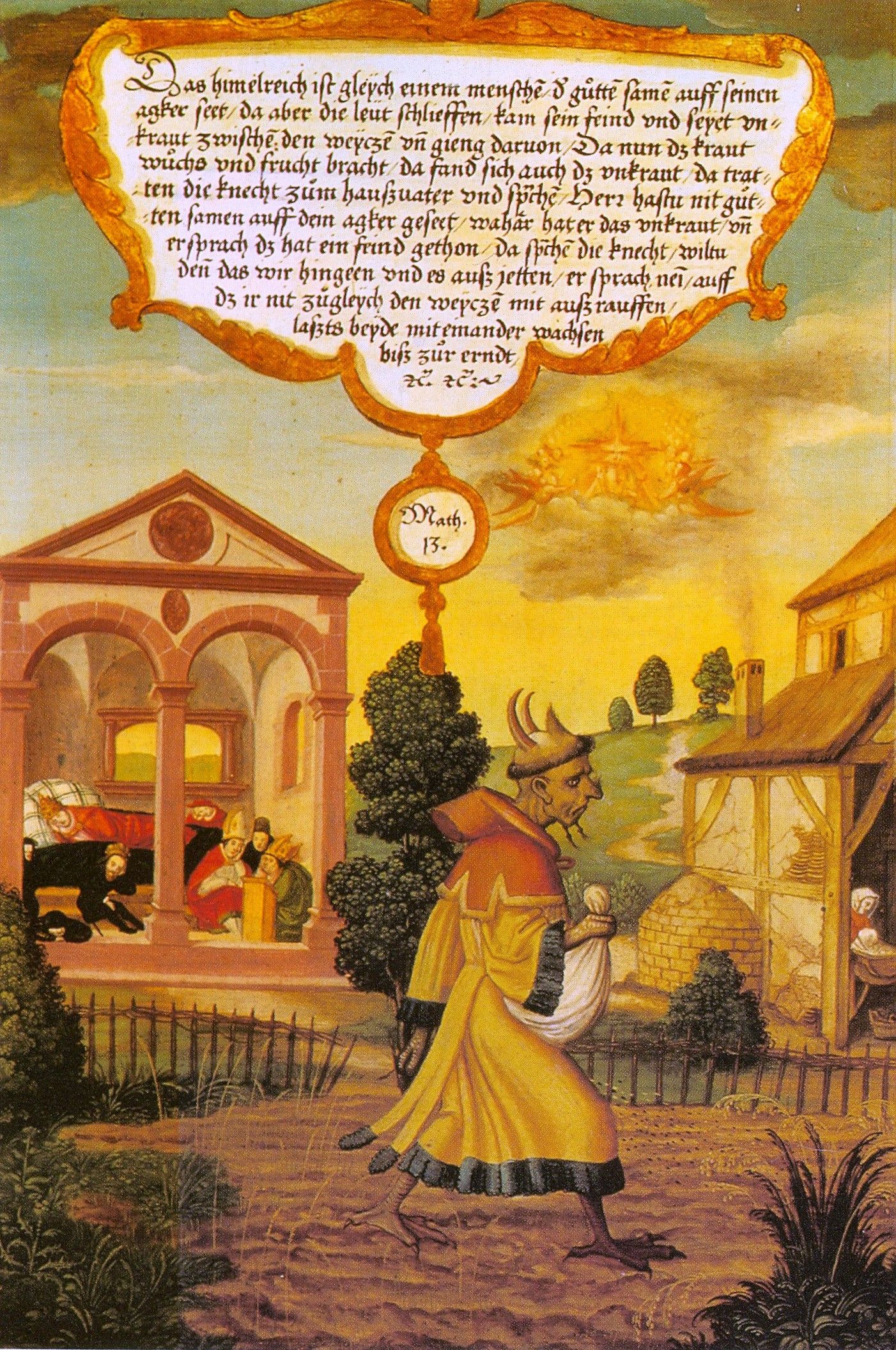 Heinrich Füllmaurer, Mömpelgarder Altare. La parabola del nemico maligno cm 131 x 147 cm 1540 circa, Kunsthistorisches Museum, Vienna