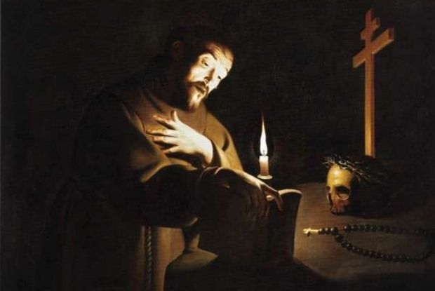 Trophime Bigot, detto Candlelight Master (Arles 1579 - Avignone 1650) San Francesco d’Assisi in preghiera, olio su tela, cm 100 x 140 1630-1634 Roma, Museo Francescano dell’Istituto Storico dei Cappuccini