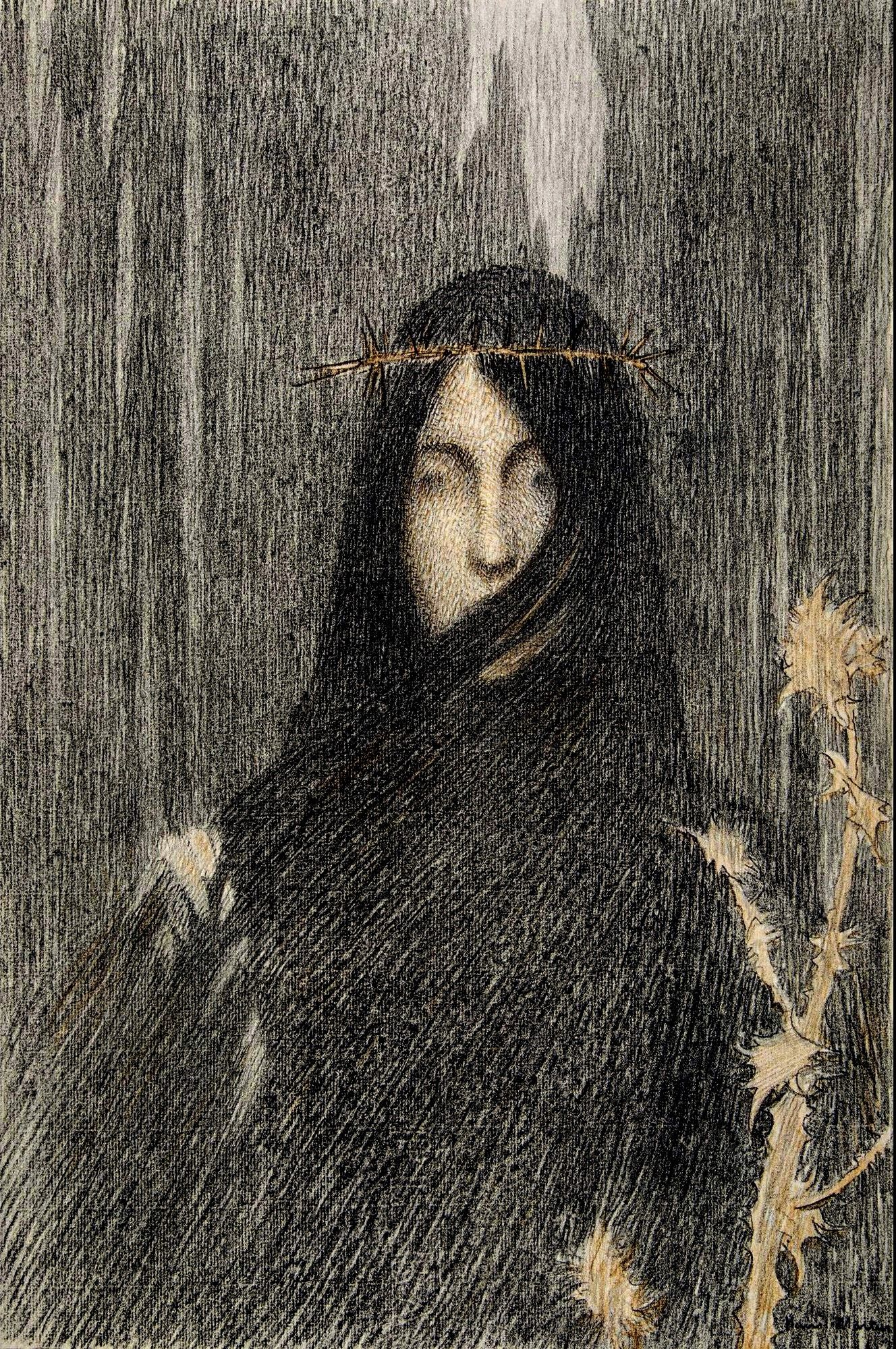 Henri-Jean-Guillaume Martin , Femme Couronne d'Epines (Le Silence), 1897 Litografia a colori su carta cinese cm 49.0 x 32.3, National Museum of Western Art, Tokyo.
