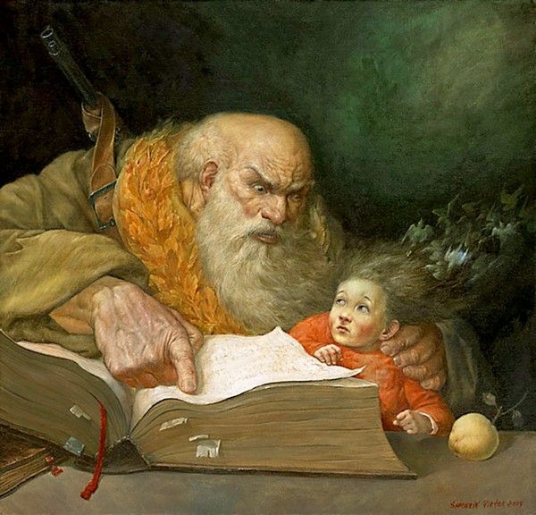 : Victor Safonkin, Dogma, olio su tela 57 x 60 cm, 2004. Collezione Privata.