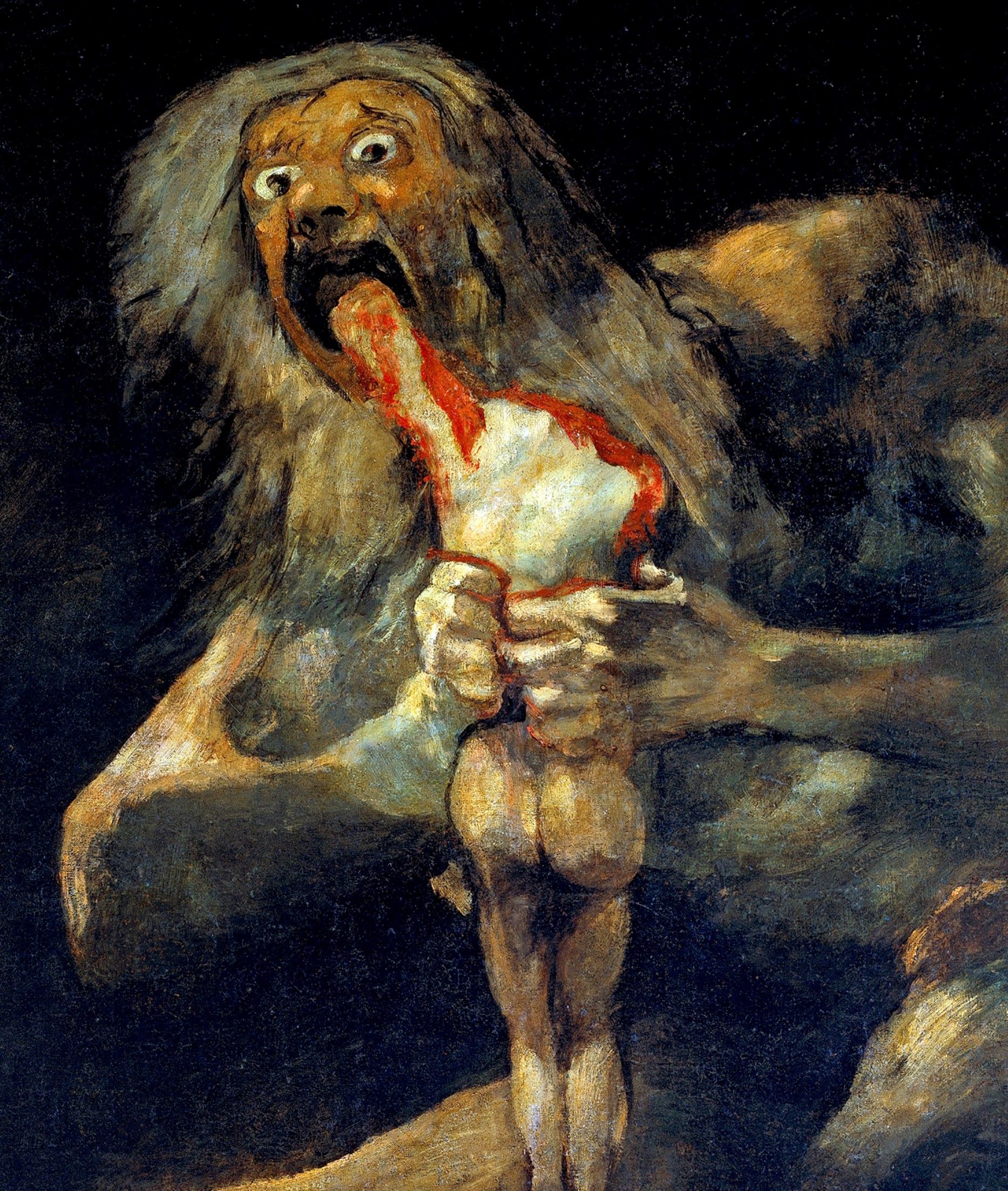 Francisco Goya, Saturno divora suo figlio, 1821-1823, Olio su intonaco,146×83 cm Museo del Prado, Madrid.