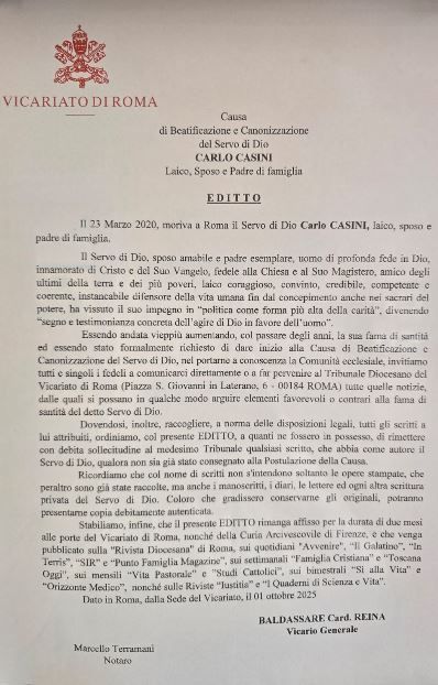 L'editto affisso all'esterno del Vicariato di Roma - .