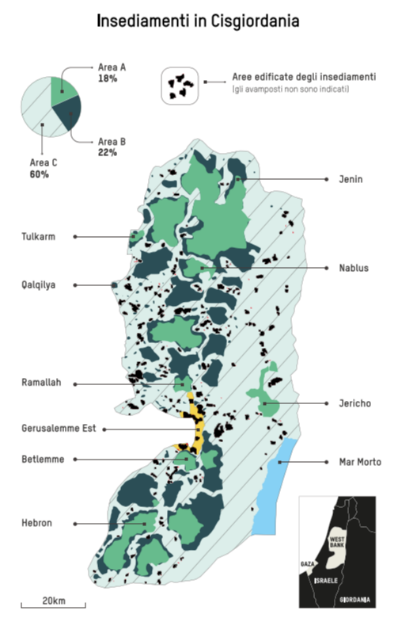 La cartina degli insediamenti israeliani in Cisgiordania - The Advocacy Studio/Filarete