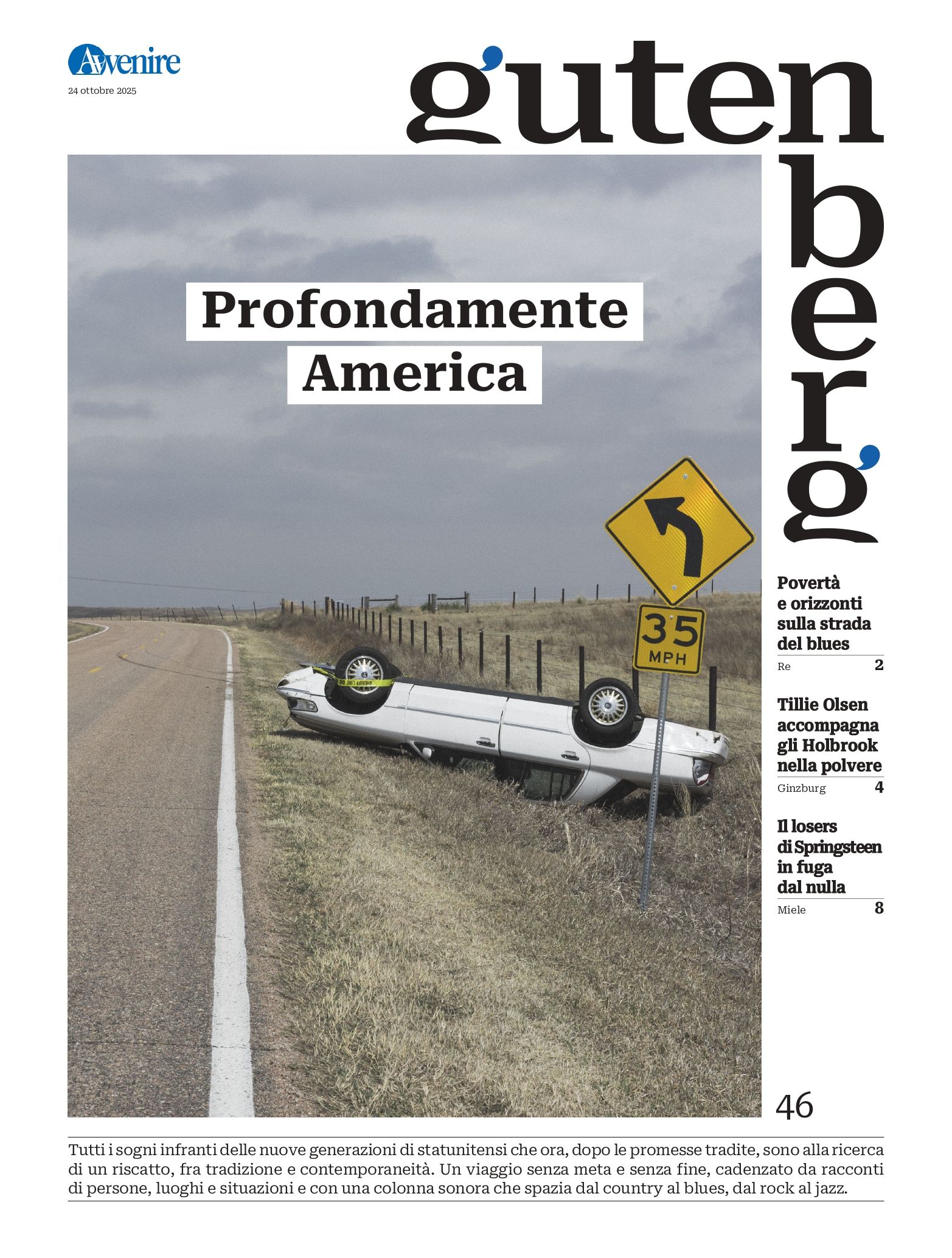 La copertina di "Gutenberg" n. 46, 24 ottobre 2025