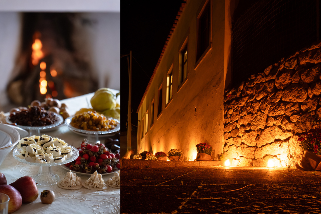 La tavola dei morti, con i dolci tipici sardi preparati durante la rassegna "Pro sas animas" dello scorso anno a Rebeccu. Le lanterne per le strade creano un'atmosfera magica e misteriosa © Pro sas animas - 369gradi