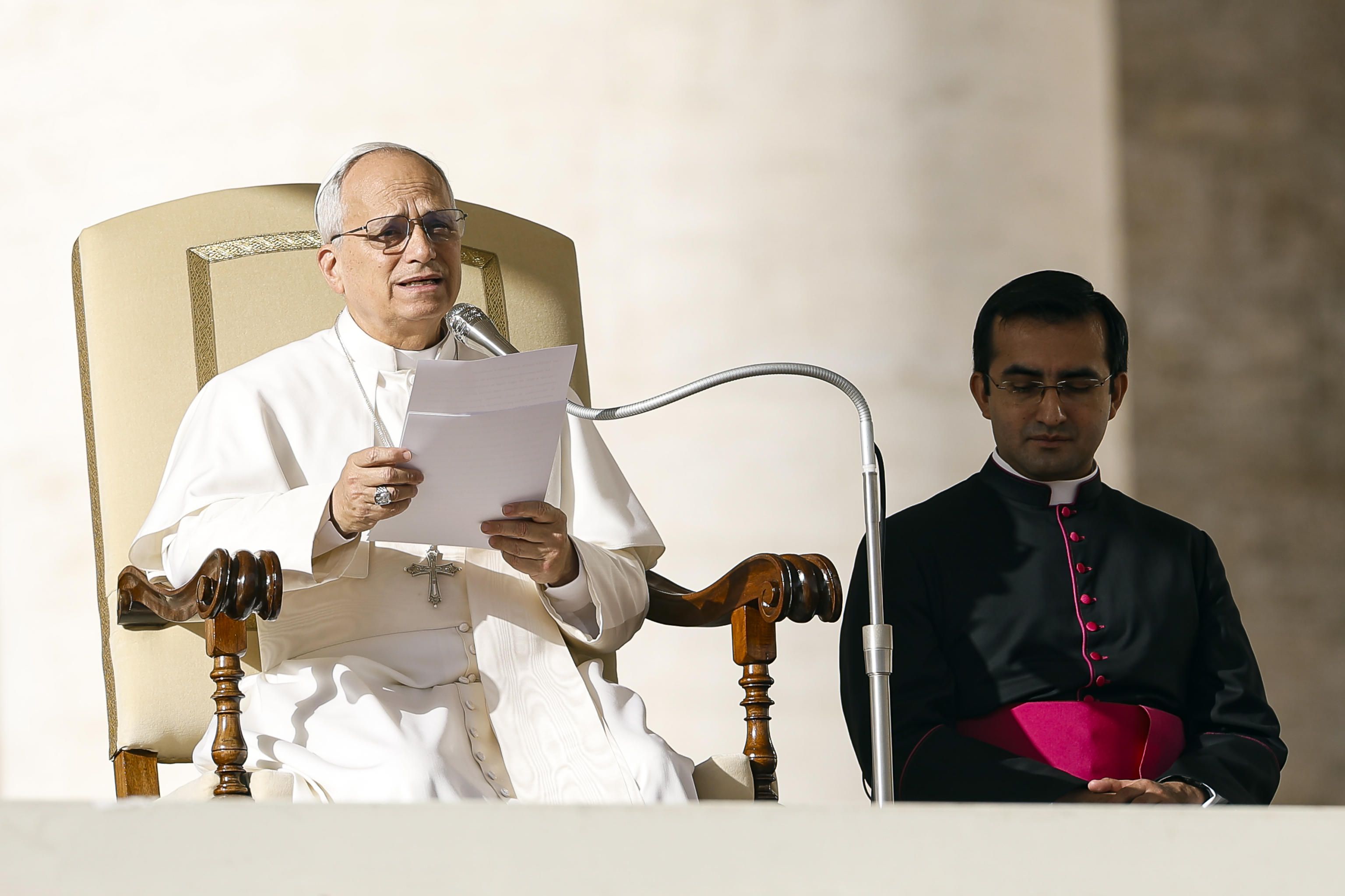 Papa Leone XIV durante l'udienza generale stamattina, 17 dicembre 2025 (Vatican Media)