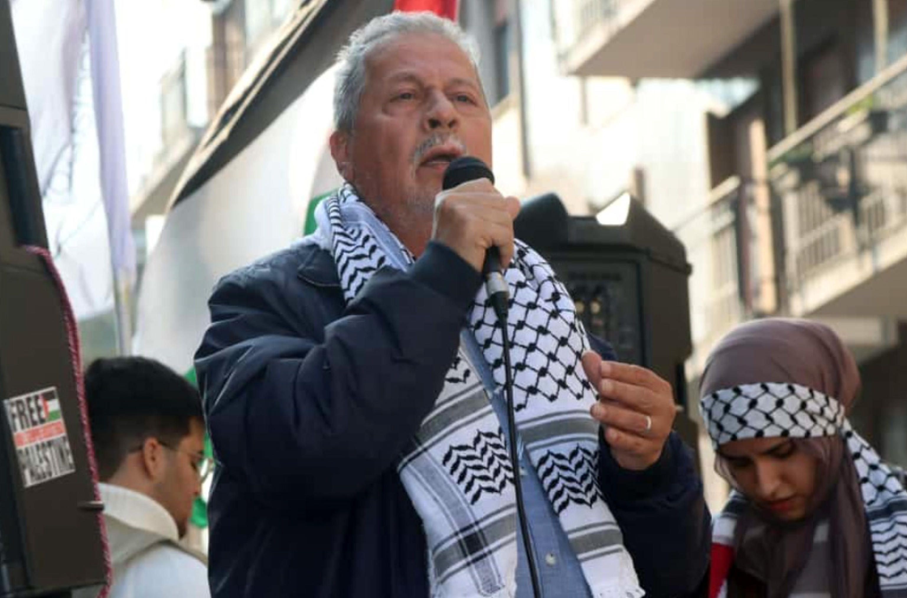 Mohammad Hannoun, presidente Associazione Palestinesi di Italia al corteo pro Palestina a Milano, 18 ottobre 2025. ANSA/Paolo Salmoirago