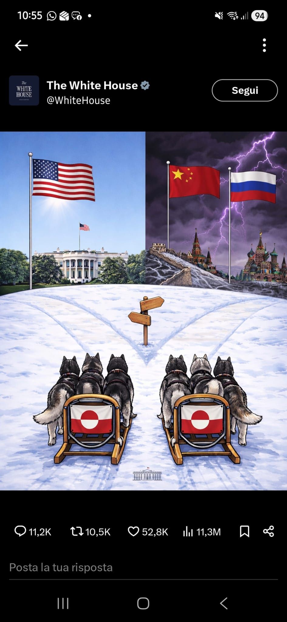 Il post su X della Casa Bianca