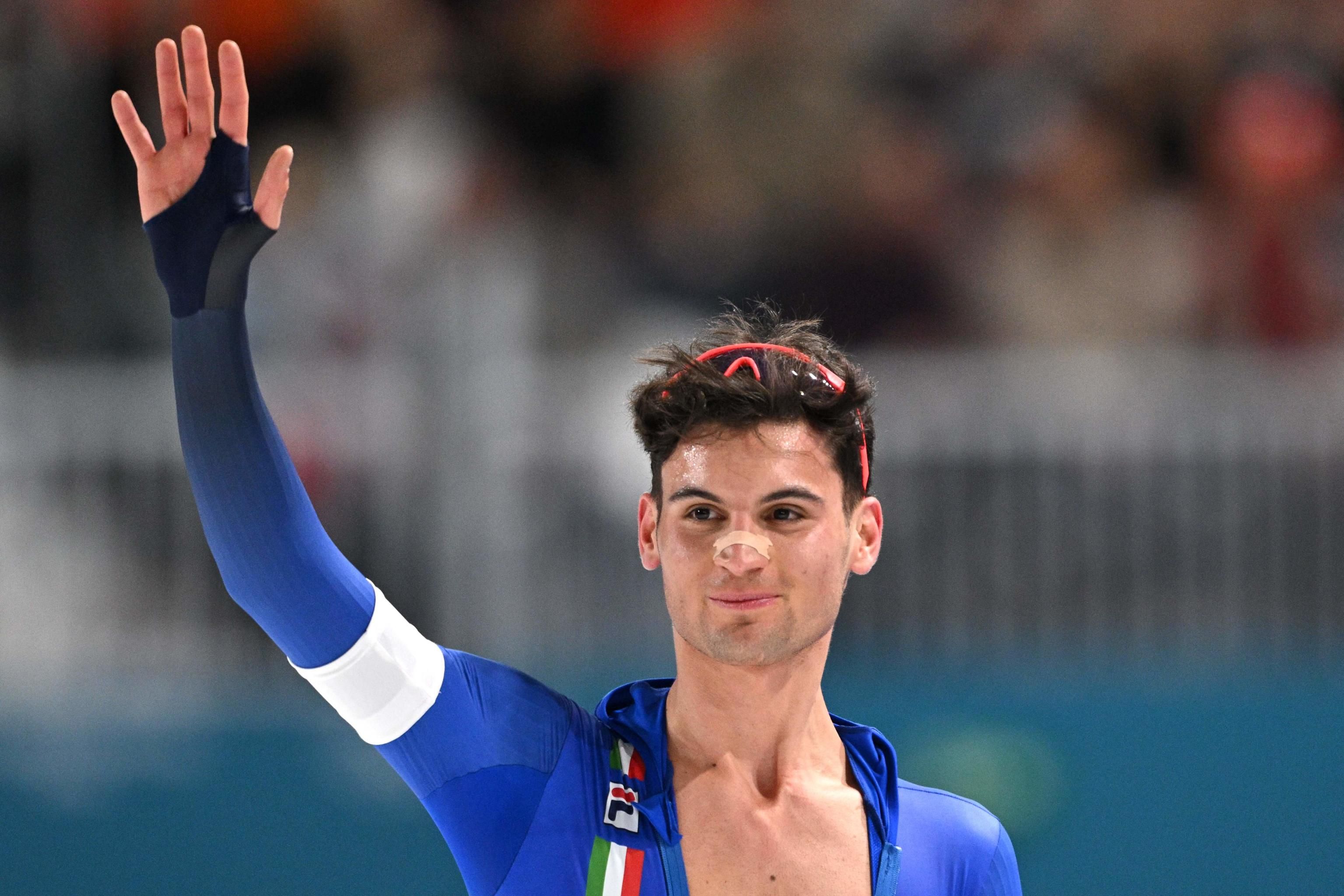 Riccardo Lorello, bronzo nei 5000 m di pattinaggio di velocità / Daniel Munoz / Afp