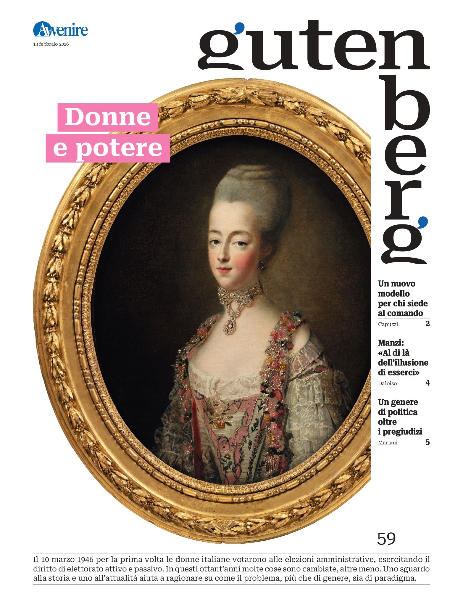 La copertina di Gutenberg n. 59, 13 febbraio 2026