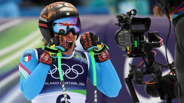 L'esultanza di Federica Brignone al termine del suo superG / Reuters / L.Foeger