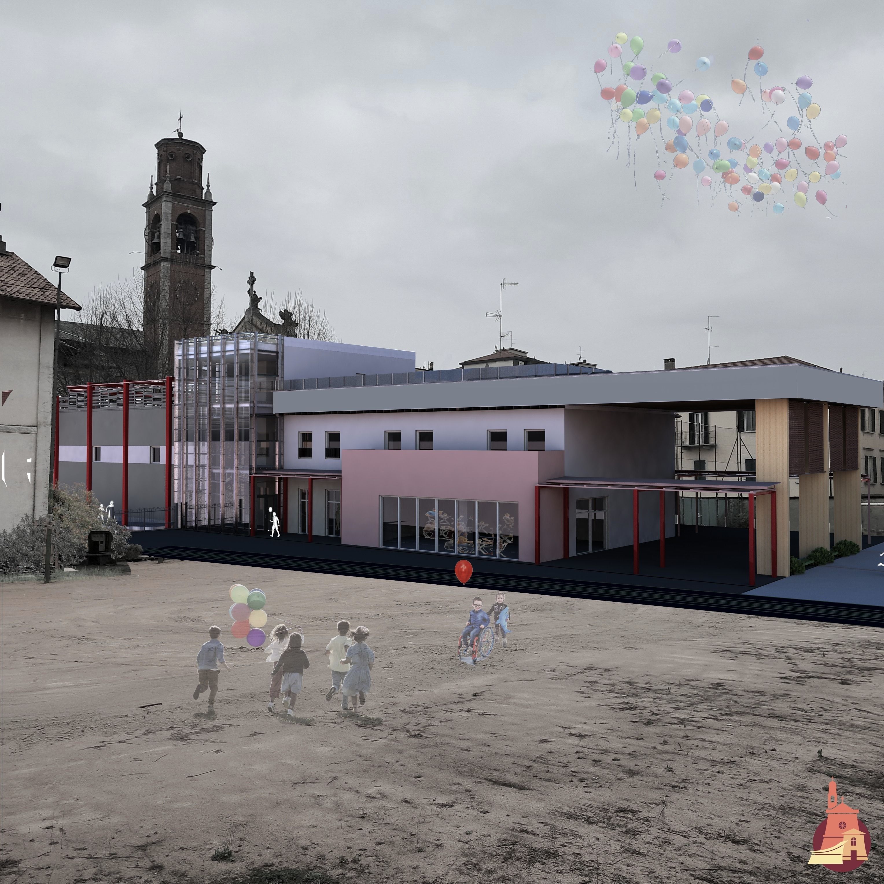 Olgiate Comasco: il rendering del nuovo oratorio, intitolato a san Giovanni Bosco e progettato dall’architetto Alessandra Mastrogiacomo