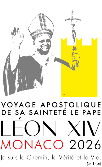 Il logo e il motto del&nbsp;viaggio apostolico di papa Leone XIV nel principato di Monaco il 28 marzo 