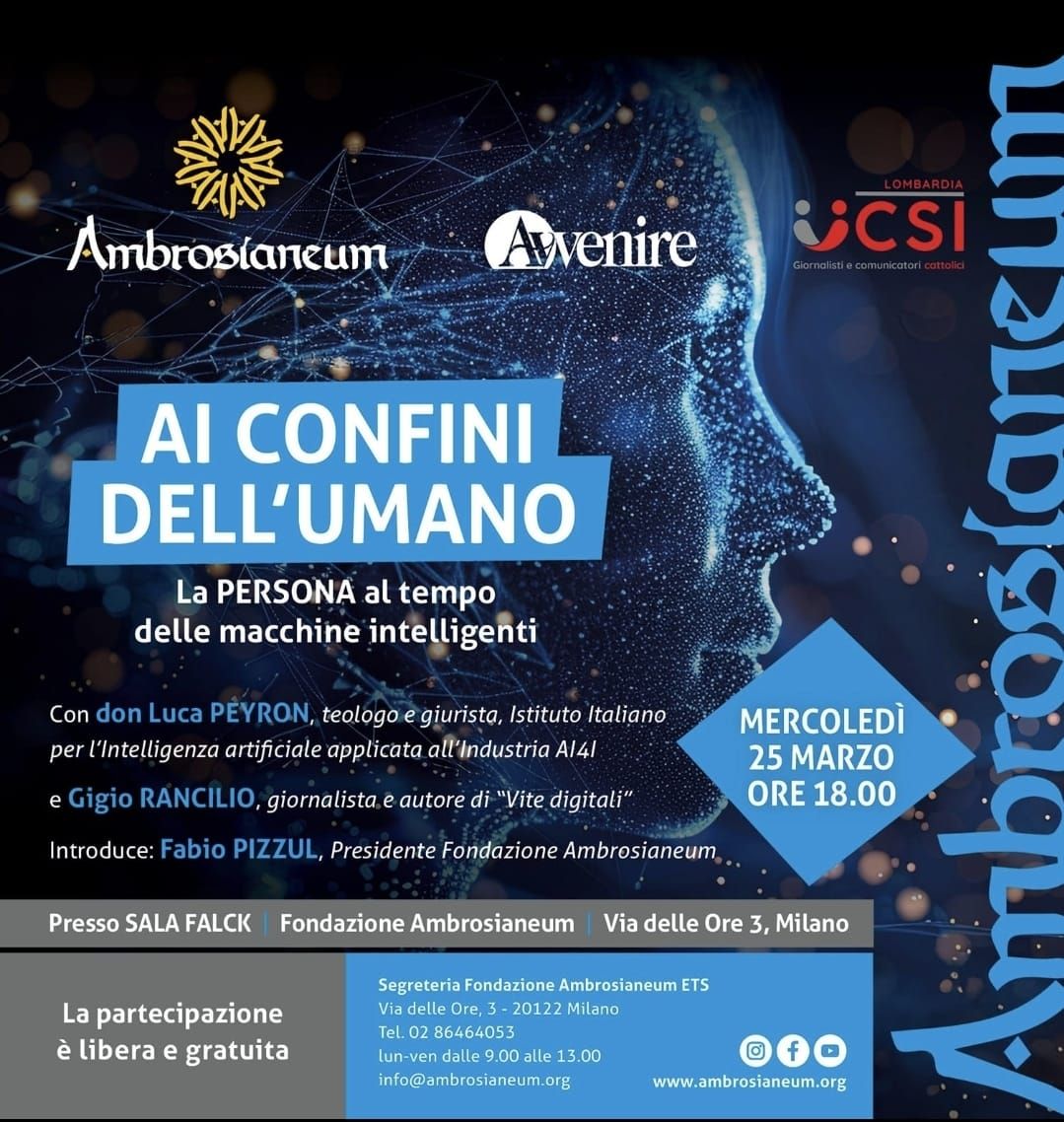 La locandina dell'incontro di Milano alla Fondazione Ambrosianeum organizzata con Avvenire e <u>Ucsi Lombardia</u>