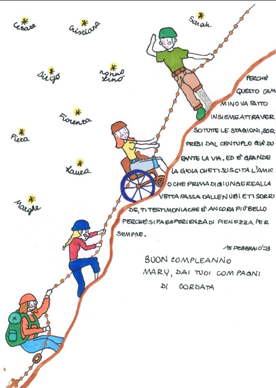 L'immagine della "cordata" creata per Mary dalle sue amiche