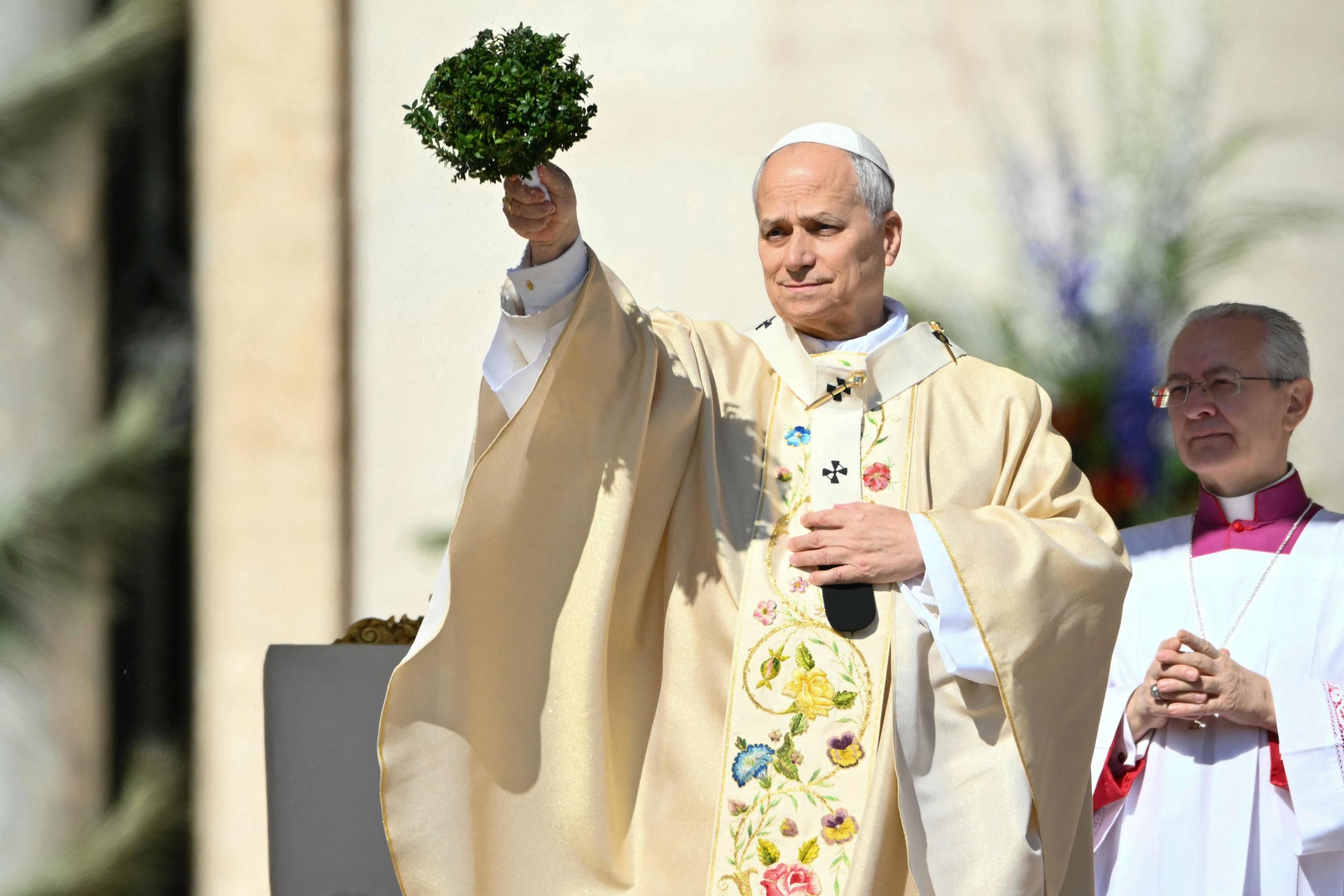 Il Papa benedice i fedeli all'inizio della Messa di Pasqua in piazza San Pietro / AFP