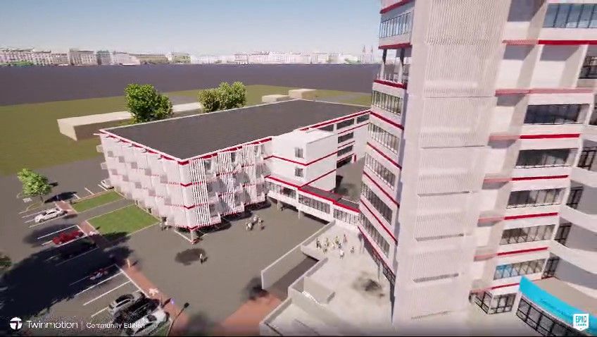 Uno scorcio del progetto nel rendering per mostrare come si presenterà la nuova struttura una volta completata