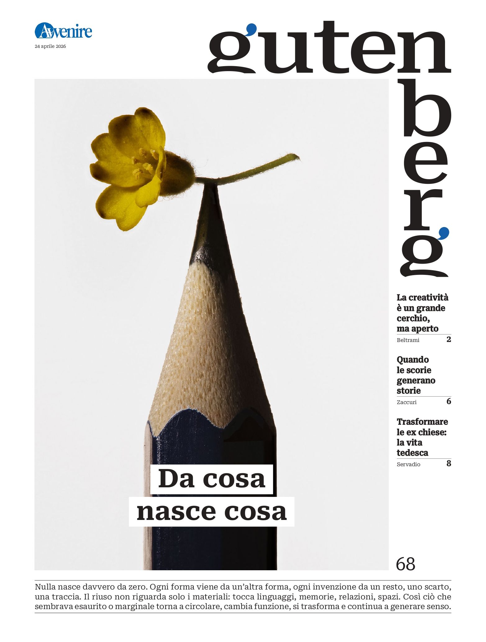 La copertina di Gutenberg n. 68, 24 aprile 2026
