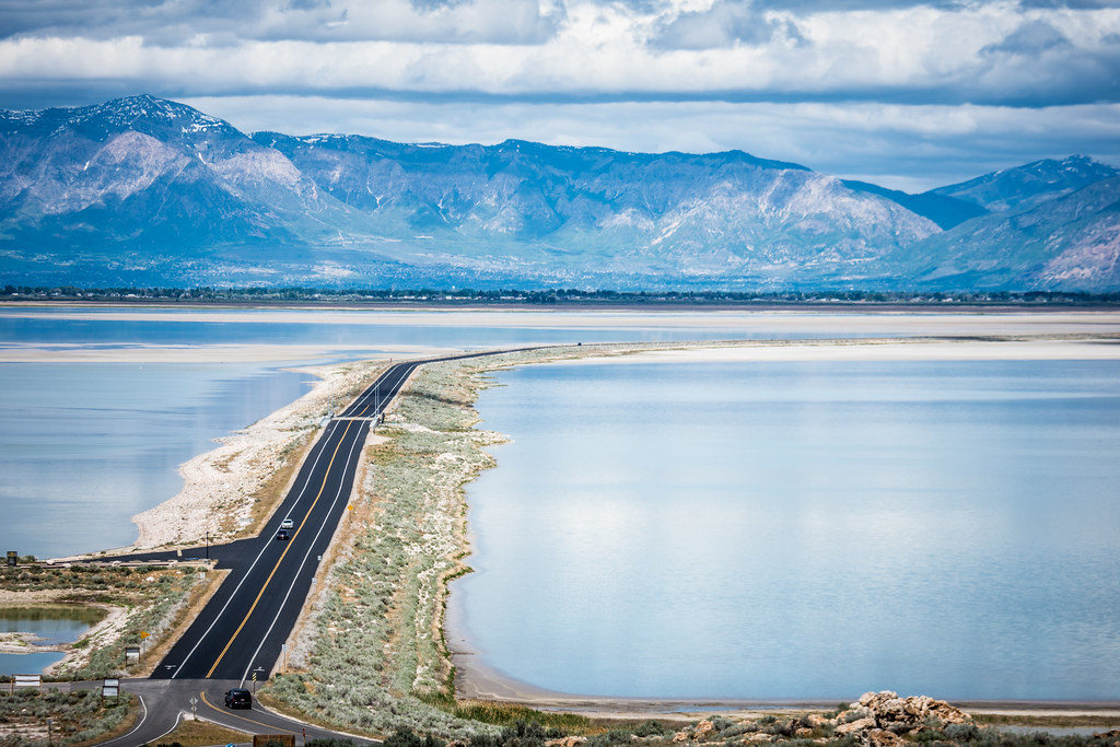 Il Grande Lago Salato, che si estende per 4.400 chilometri quadrati nello Stato dello Utah