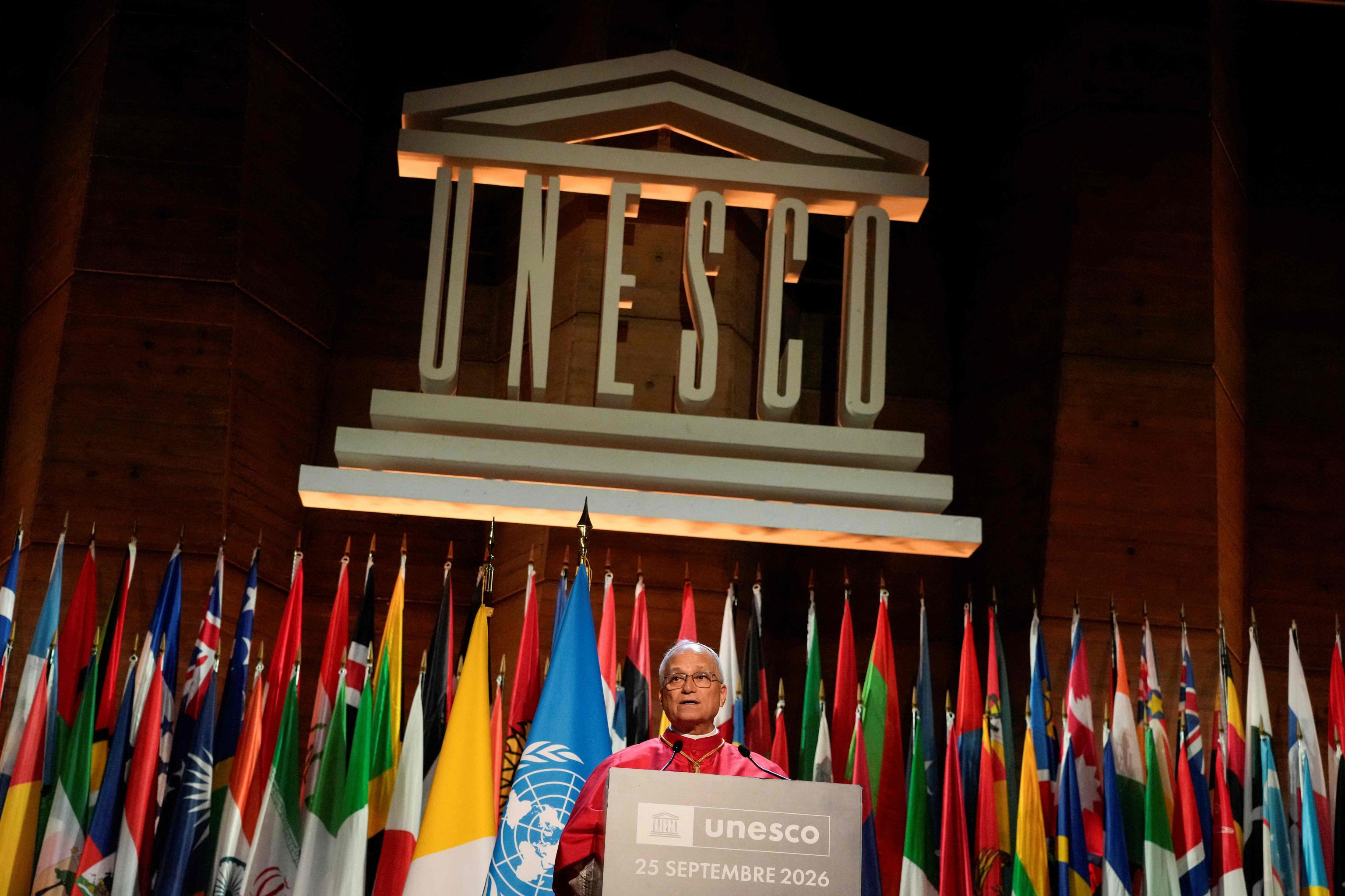 Papa Leone XIV nella sede dell'Unesco a Parigi / AFP