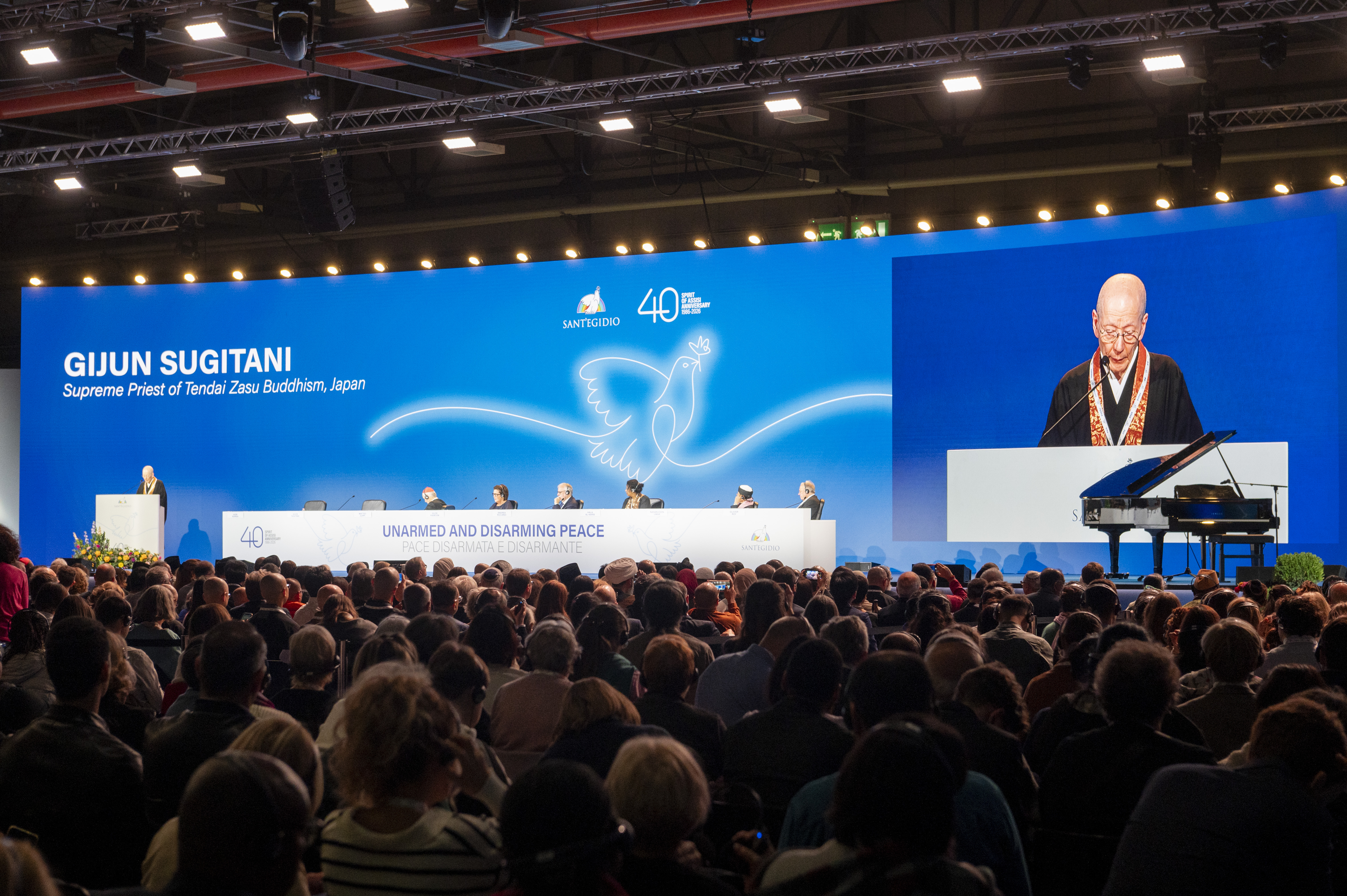Gijun Sugitani, Sommo sacerdote del Buddismo Tendai Zasu del Giappone, interviene all'assemblea introduttiva dell'incontro per la pace "Disarmata e disarmante" che si tiene dal 25 al 27 ottobre ad Assisi, Bastia Umbra - AGENZIA SICILIANI