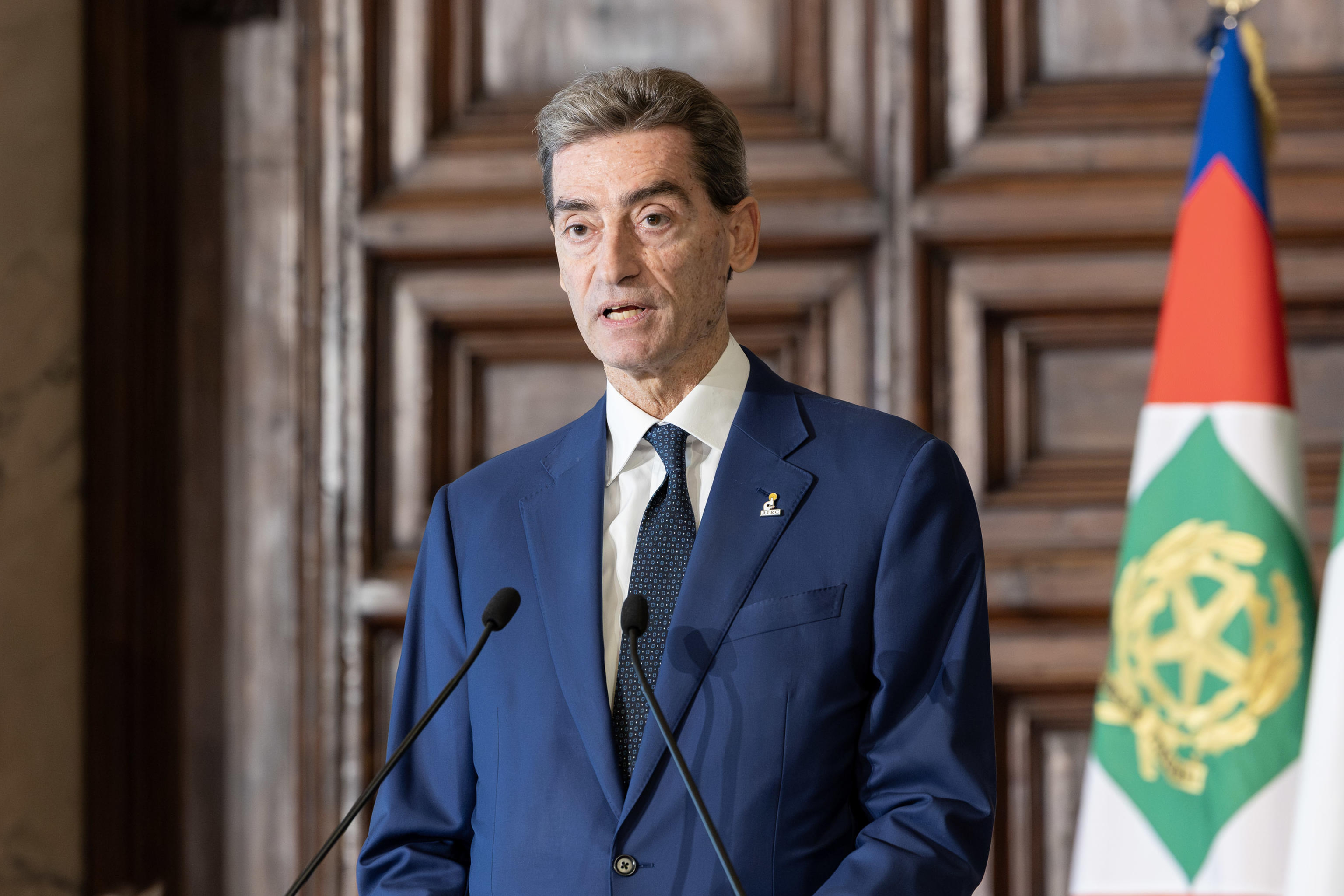 Andrea Sironi, presidente della Fondazione Airc, durante il suo intervento al Quirinale